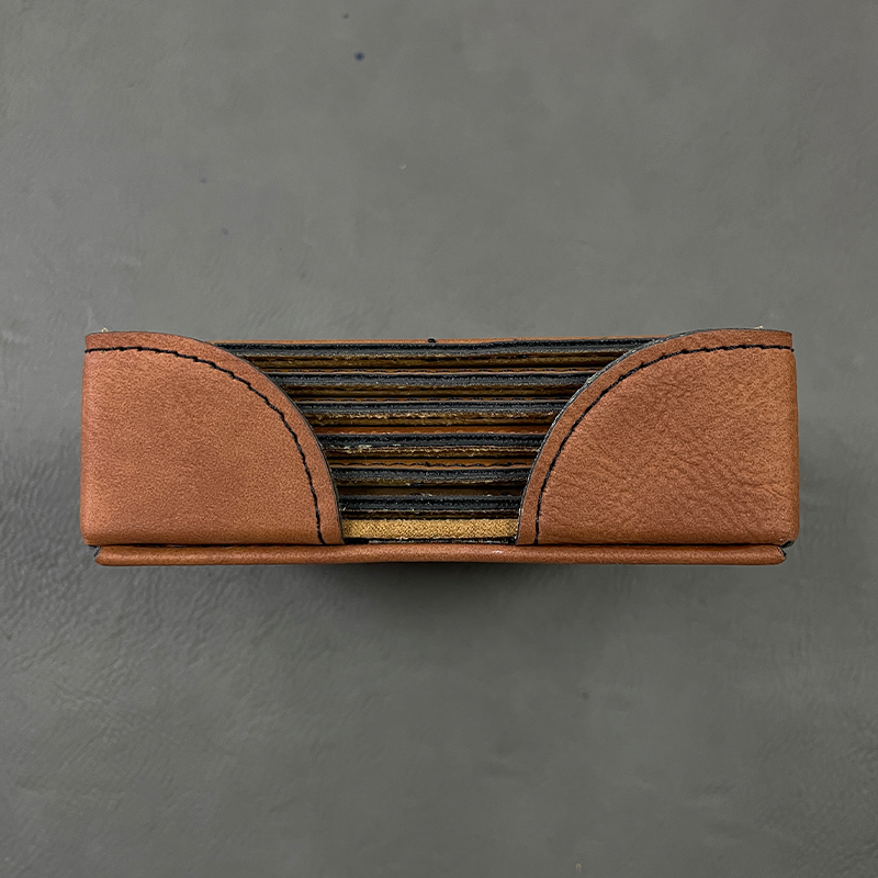 4' x 4' 정사각형 인조 가죽 컵 받침 6개 코스터 세트(홀더 포함)
